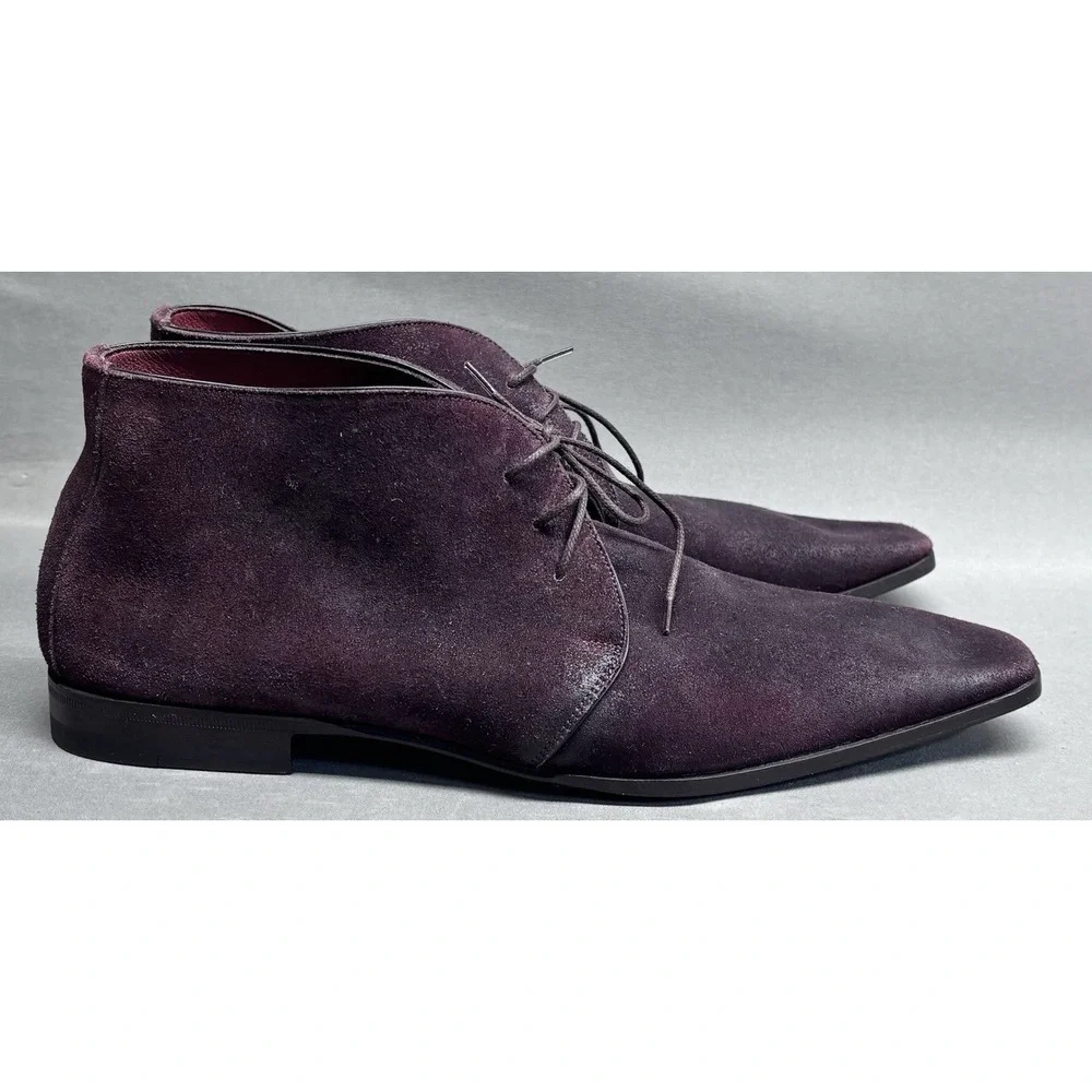 Santoni Suede Chukka Boots Burgundy Brown Italy Size 8.5 Luxury Made In Italy